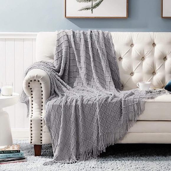 Light Purple Colorful Home/Dorm Tassel Knit Throw Cozy Fringe Patterned Blanket - Picture 16 of 16